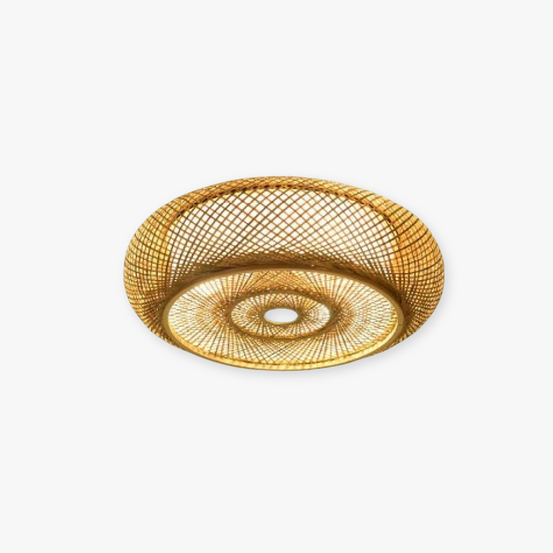 Rustic Handcrafted LED Flush Mount Ceiling Light Rattan Weave